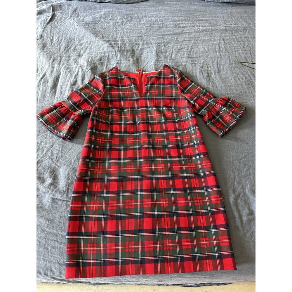 Vineyard Vines Plaid Greenwich Flutter Sleeve Red Velvet Dress Size 4 - Picture 4 of 6